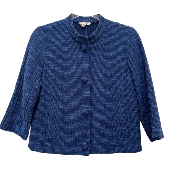 Eileen Fisher Textured Cotton Mandarin Collar Boxy Jacket Retro 60s Mad Men - Picture 1 of 9